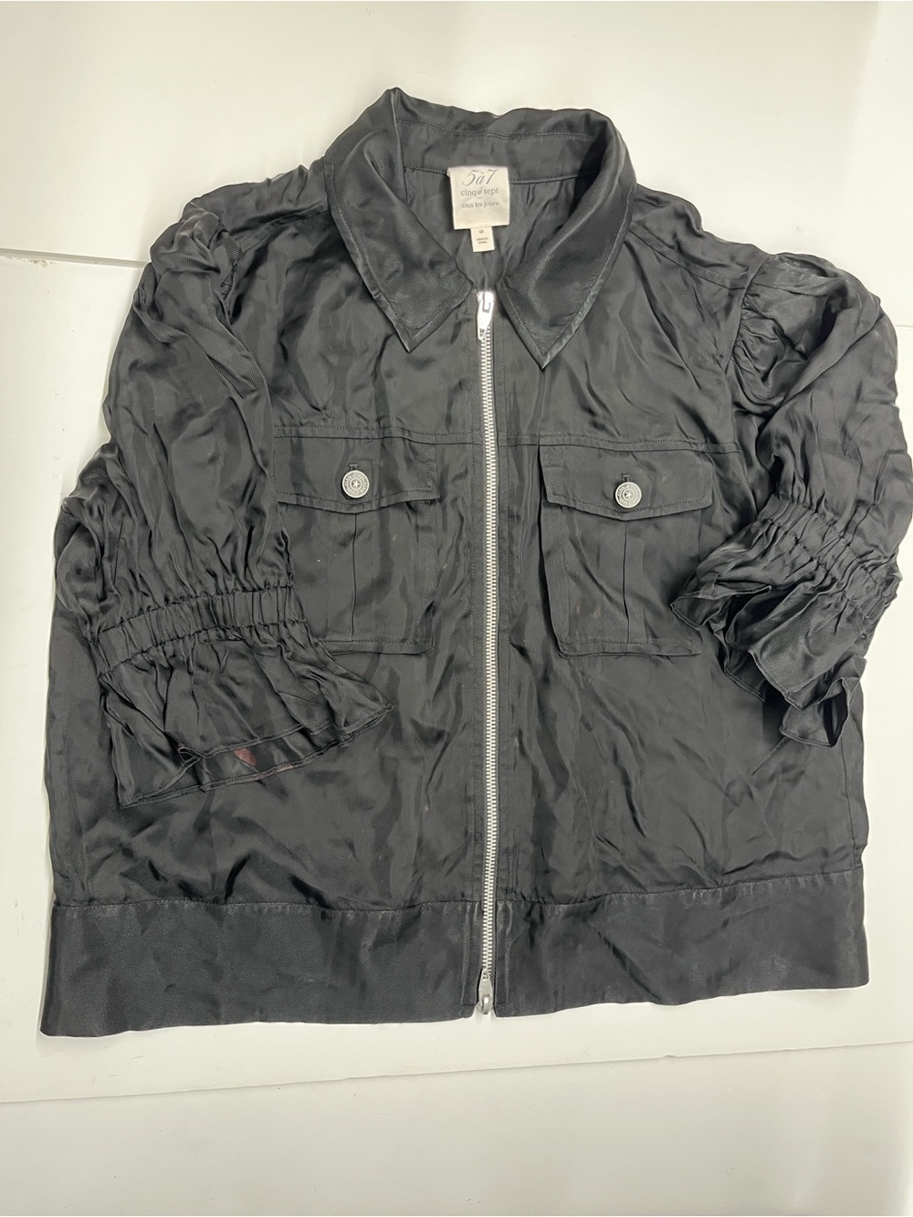 cinq a sept Black Zip-Front Utility Jacket Women’s size Medium